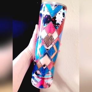 32oz Stainless Steel Tumbler Western Style Mixed Media, Glitter one of a kind